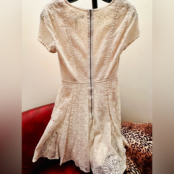 BCBGMAXAZRIA Off White Lace A-Line Dress with Zip Up Back, Size 0 - Picture 8 of 8